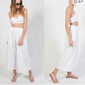 Mirth Istanbul Cropped Wide Leg Pant Cotton Flax White Size Large